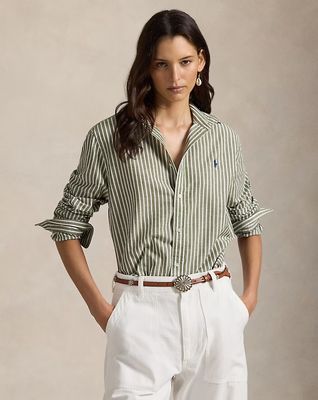 RALPH LAUREN Classic Fit Striped Cotton-Linen Shirt