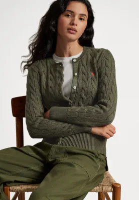 POLO RALPH LAUREN Cable-Knit Cotton Crewneck Cardigan Green 