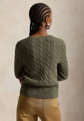 POLO RALPH LAUREN Cable-Knit Cotton Crewneck Cardigan Green 