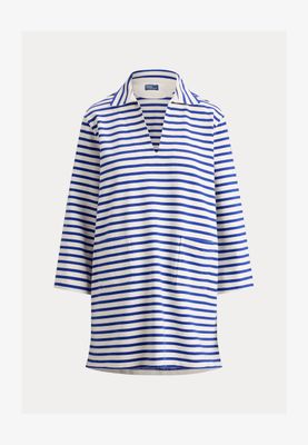 RALPH LAUREN STRIPED COTTON DRESS - SKJORTEKJOLE - DECKWASH WHITE/BRILLIANT SAPPH