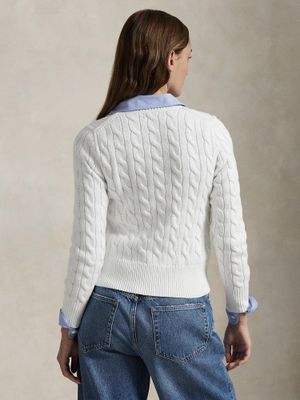 RALPH LAUREN COTTON CABLE KNIT LONG SLEEVE CARDIGAN HVIT