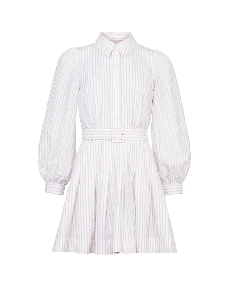 BY TIMO Seersucker Pleated Dress Khaki Stripe