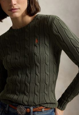 PPLO RALPH LAUREN CABLE-KNIT COTTON CREWNECK SWEATER - STRIKKEGENSER - DENSE OLIVE