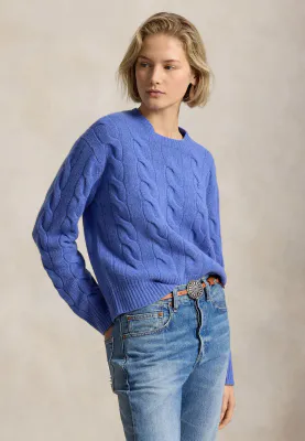 POLO RALPH LAUREN CABLE-KNIT WOOL-CASHMERE SWEATER -BLUE